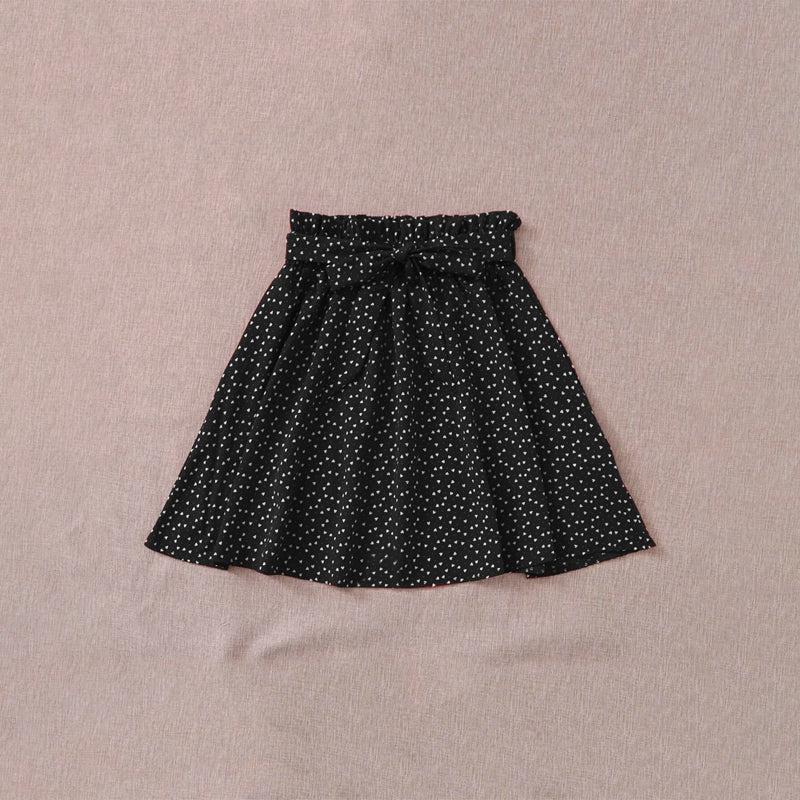 Heart Print Paperbag Waist Belted Skirt