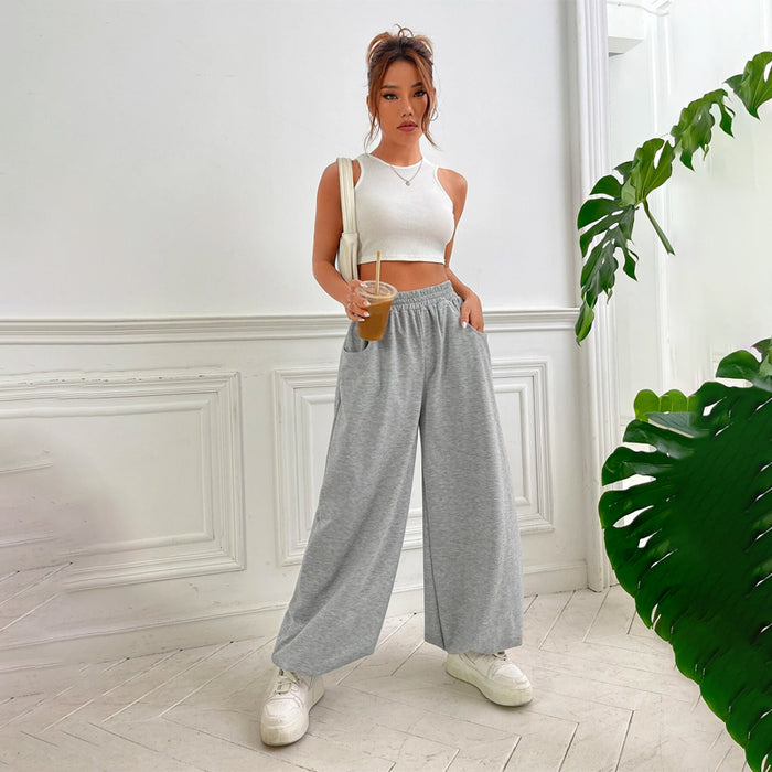 Elastic Waist Slant Pocket Loose Fit Sweatpants