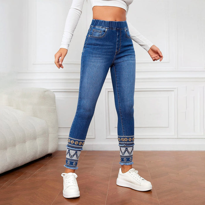 High Waist Geo Print Skinny Jeans