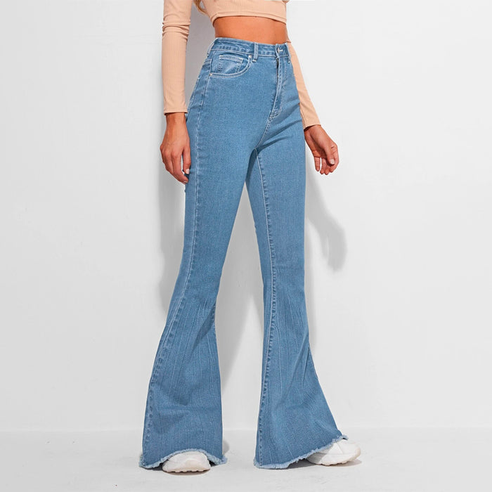 High Waist Contrast Stitch Flare Leg Jeans