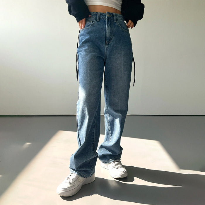 Slant Pocket Zipper Wide Leg Jeans