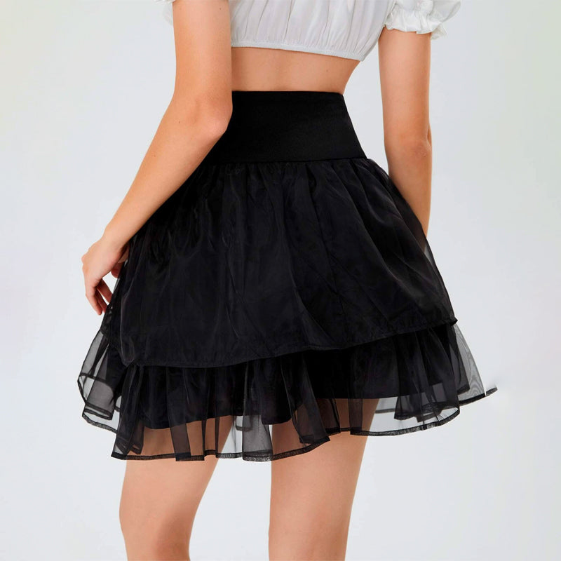 Lace Up Front Two Layer Hem Mesh Skirt