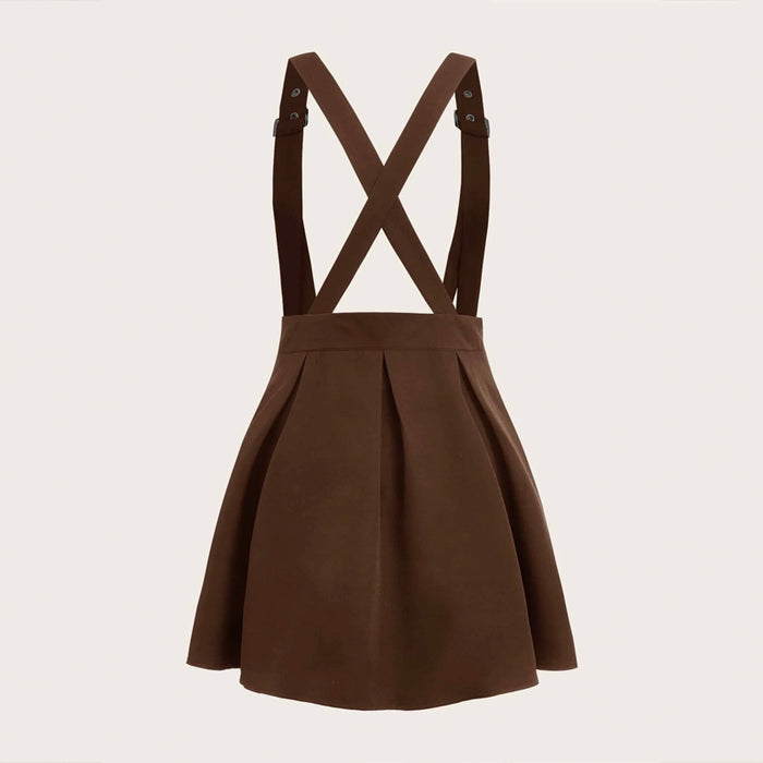 Solid Buckle Suspender Skirt