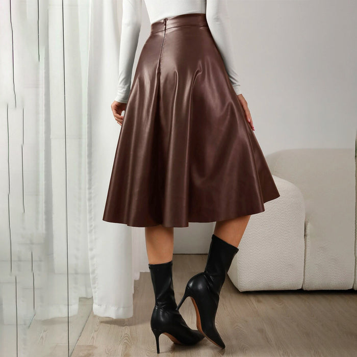 High Waist Slant Pocket PU Skirt