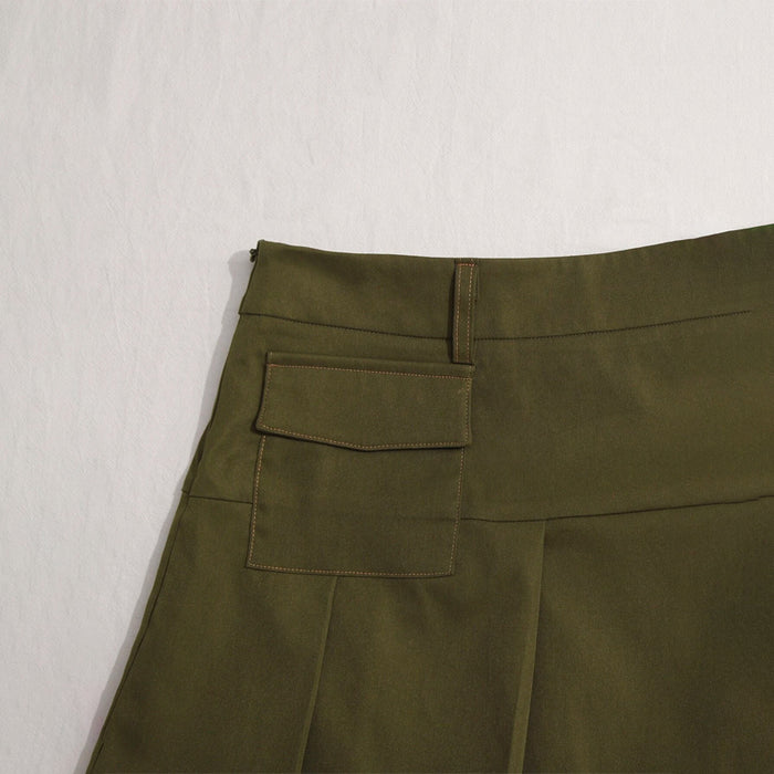 Grunge High Waist Flap Pocket Pleated Skirt