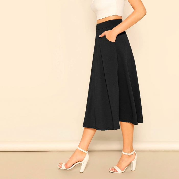 Solid Slant Pocket Swing Skirt