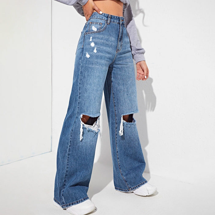 High Waisted Ripped Wide Leg Jeans