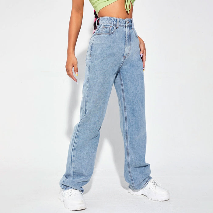 High Waist Plain Patterned Leg Jeans