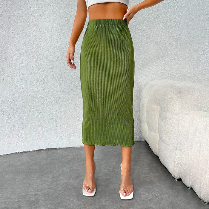 High Waist Ribbed Knit Lettuce Trim Skirt