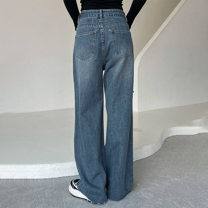 Ripped Raw Trim Wide Leg Jeans