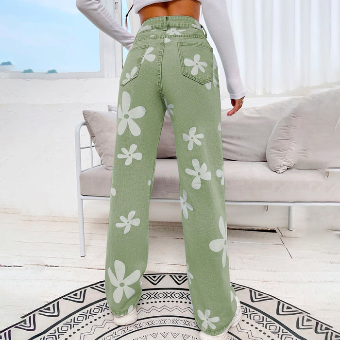 Floral Print Straight Leg Jeans