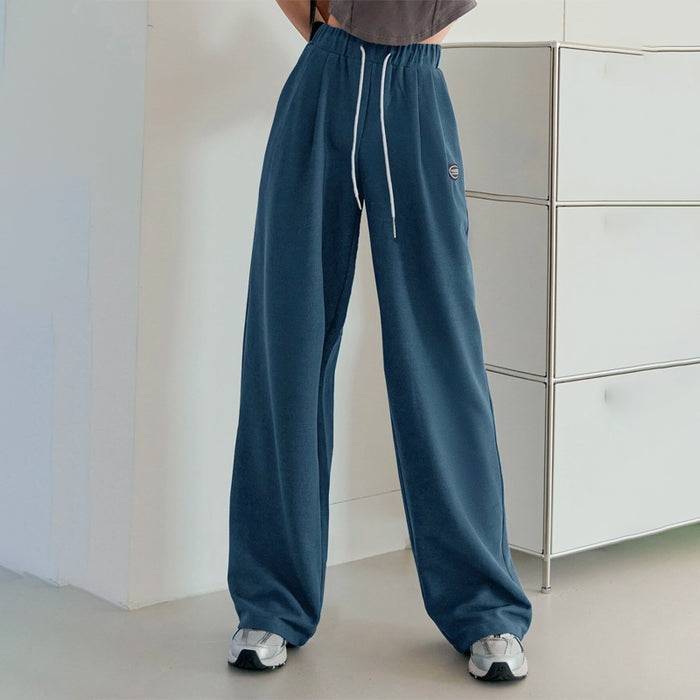 Letter Patch Drawstring Wide Leg Sweatpants