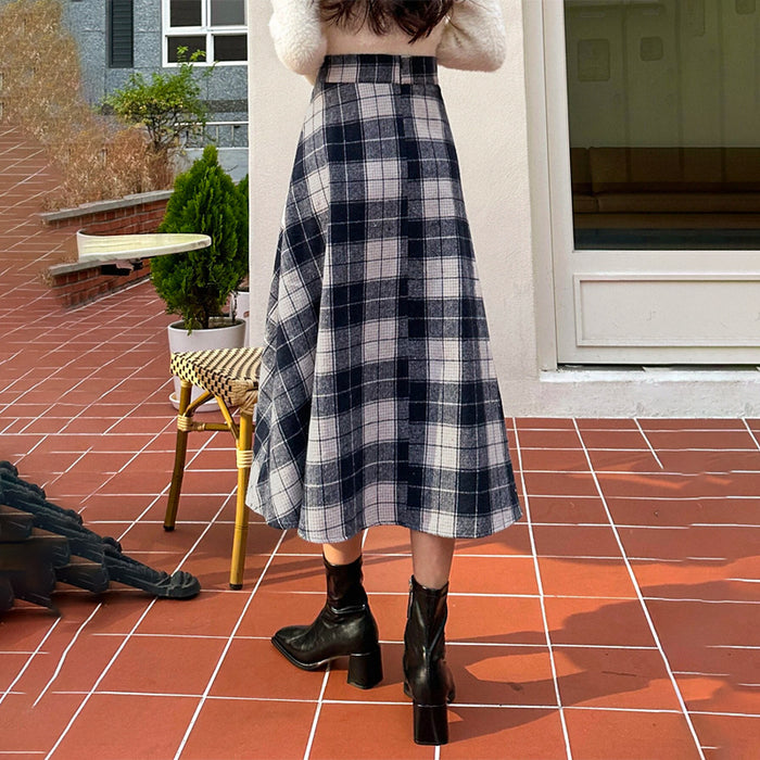 High Waist Plaid A-Line Skirt