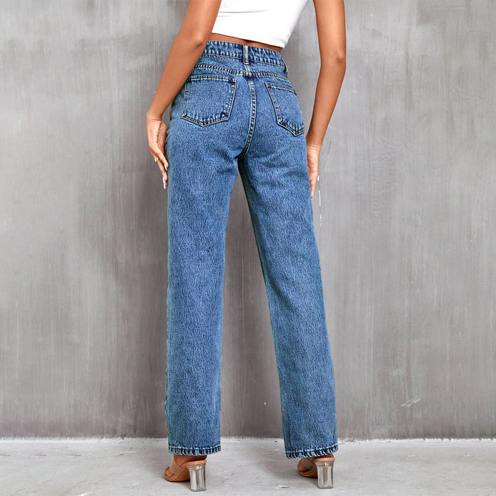 Asymmetrical Waist Straight Leg Denim Jeans