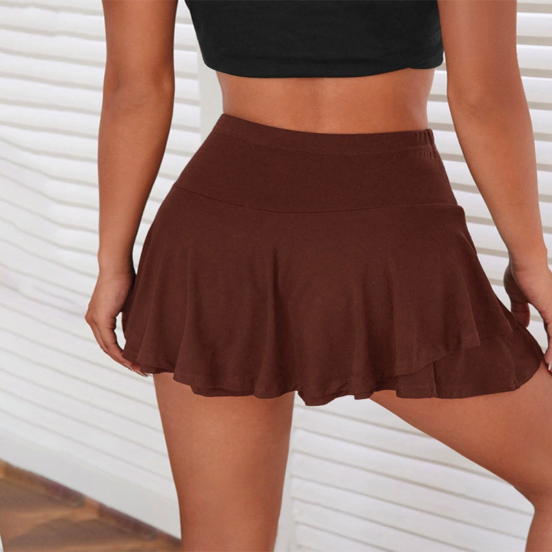 Casual Ruffle Hem Solid Skirt