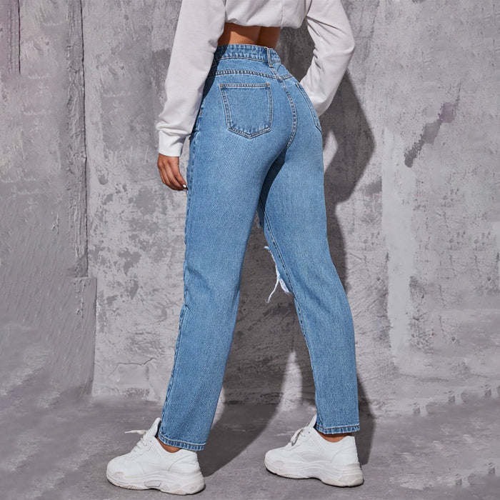 High Waist Ripped Frayed Tapered Jeans