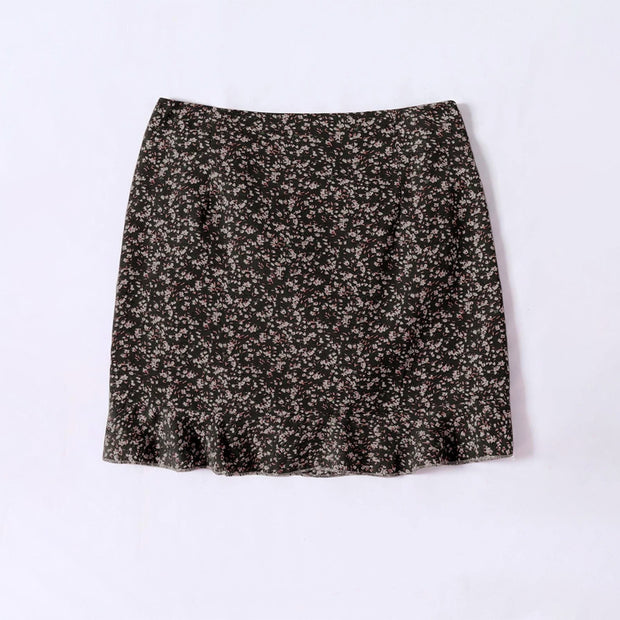 Ruched Knot Ruffle Hem Ditsy Floral Skirt