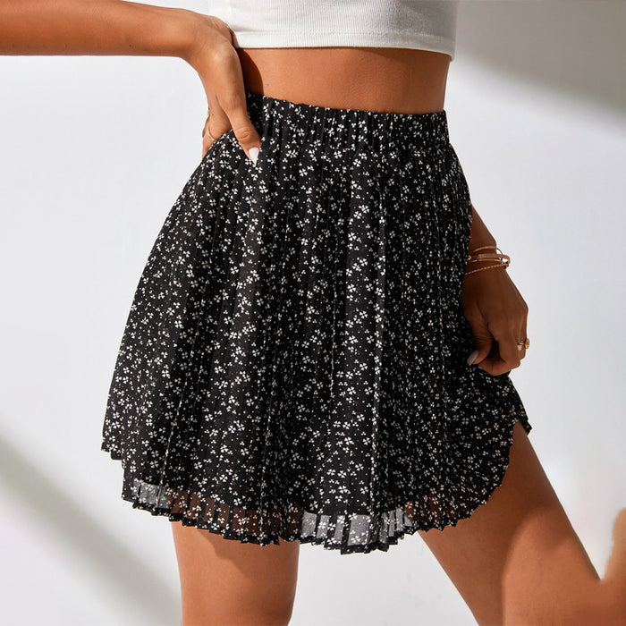 Floral Print Pleated Skirt