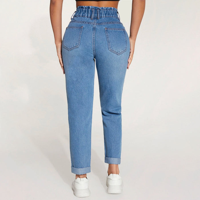 Paperbag Waist Roll Up Hem Mom Fit Jeans