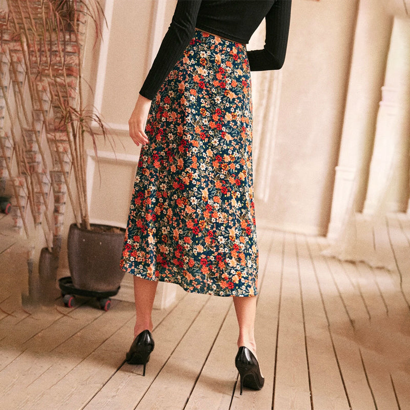 Allover Floral Print Flare Skirt