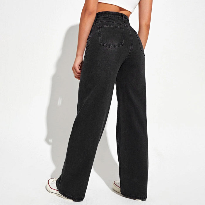 High Waist Slant Pocket Straight Leg Jeans