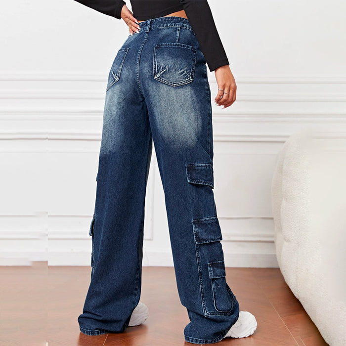 High Waist Pocket Cargo Jeans