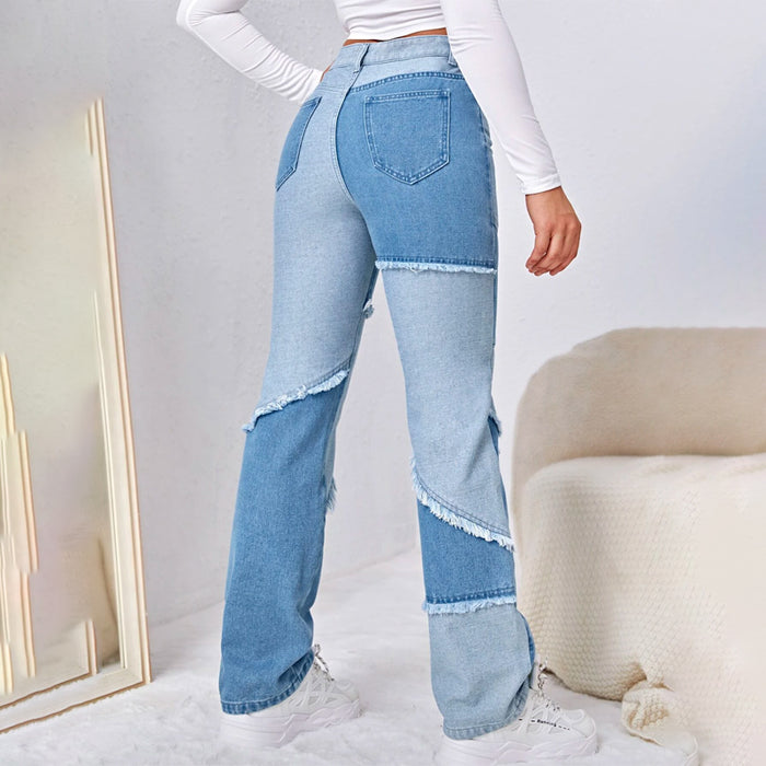 High Waist Colorblock Straight Leg Jeans