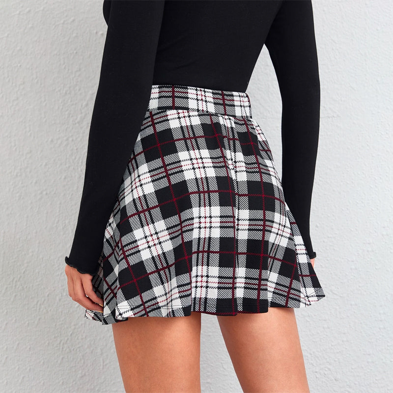 Elastic Waist Tartan Skirt