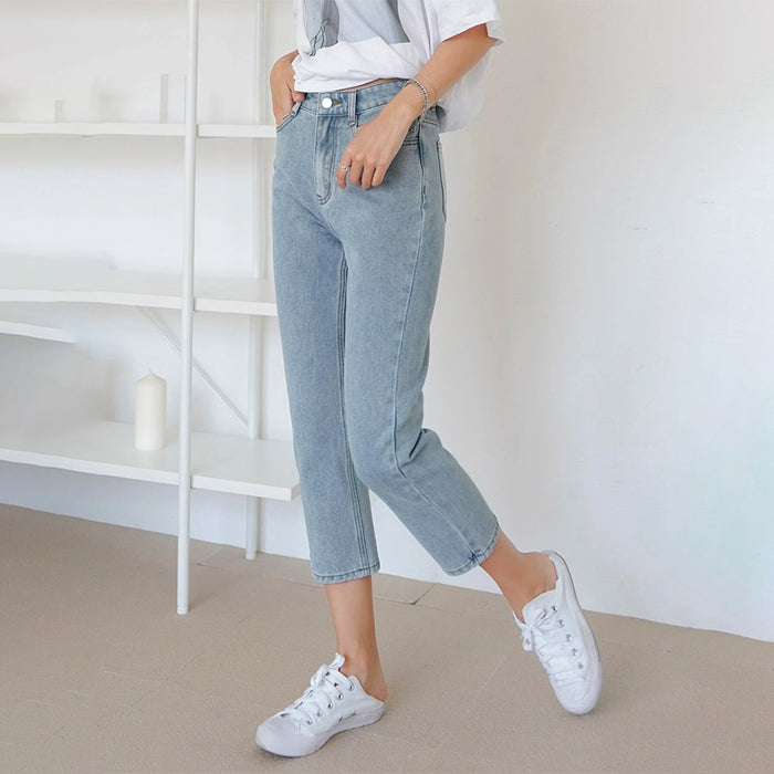 Plain Pattern High Waist Straight Leg Jeans