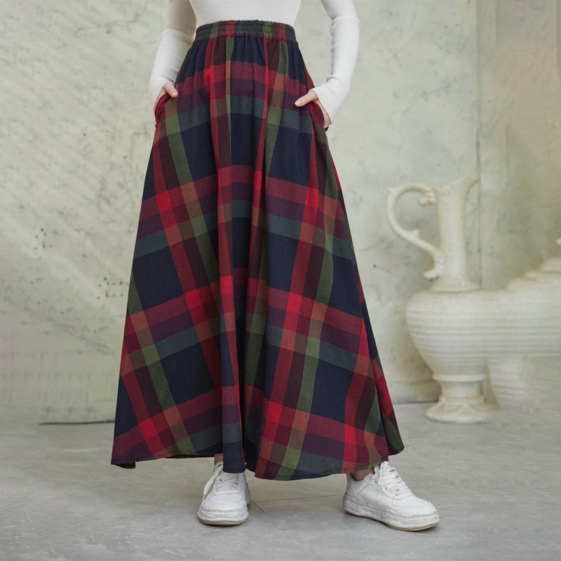 Plaid Print Pocket Detail Elastic Waist Skirt