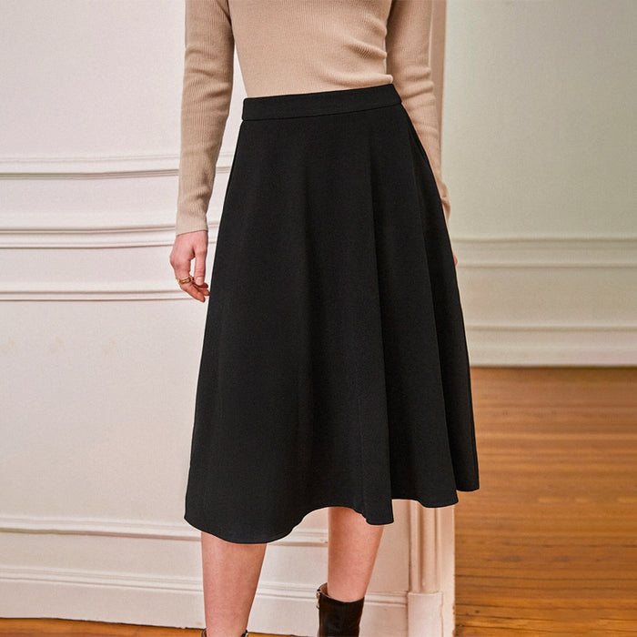 Solid High Waist Plain Flared Skirt