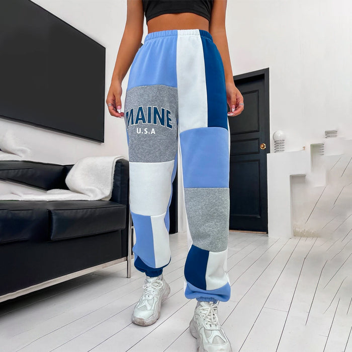 Letter Graphic Color Block High Waist Sweatpants