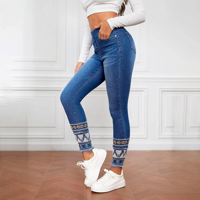 High Waist Geo Print Skinny Jeans