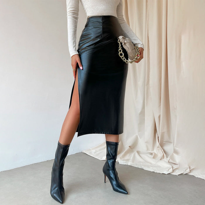 Easy Wear Split Thigh PU Skirt