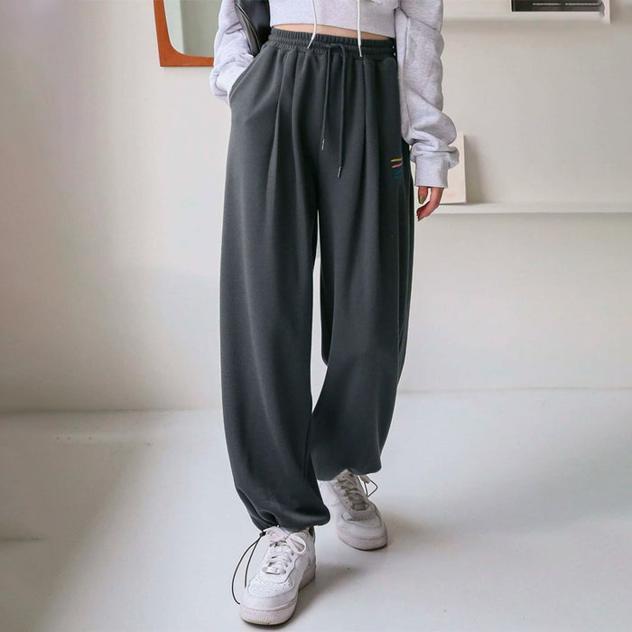 Striped Embroidered Drawstring Waist Sweatpants