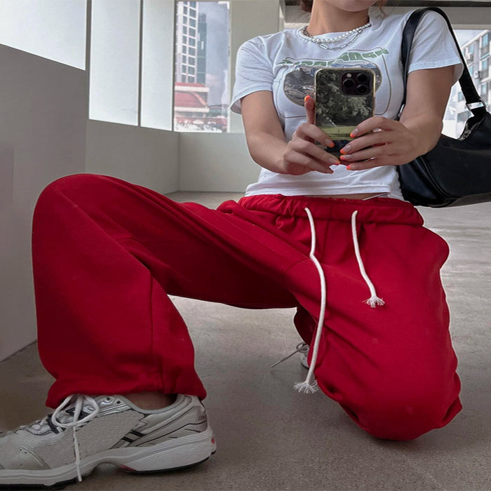 Drawstring Waist Slant Pocket Easy Wear Sweatpants