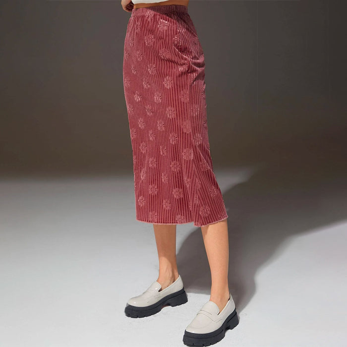 High Waist Floral Jacquard Velvet Skirt