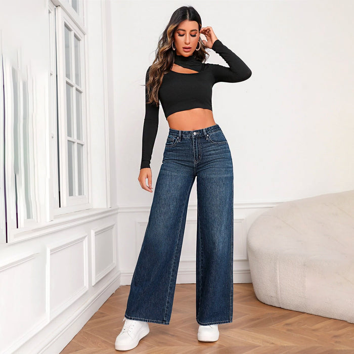 Zipper Fly Wide Leg Jeans