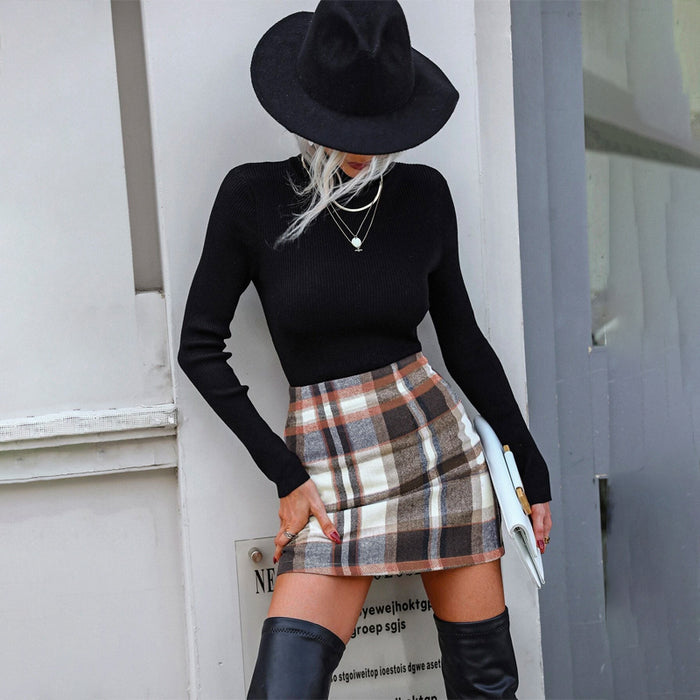 Plaid Wool-Mix Bodycon Skirt