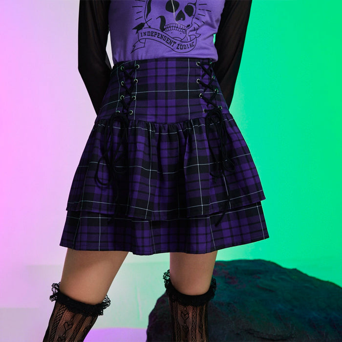 Sagittarius Plaid Lace Up Skirt