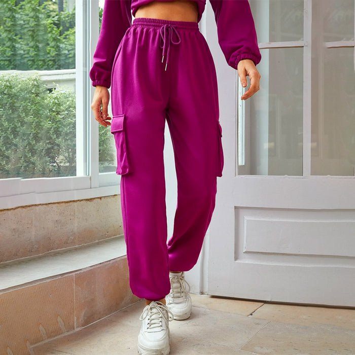 Easy Wear Flap Pocket Drawstring Waist Sweatpants