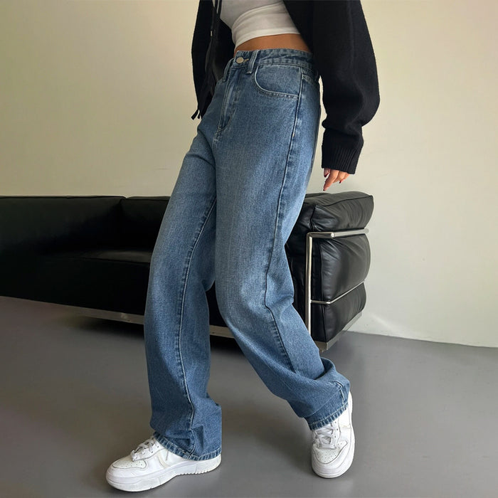 Slant Pocket Zipper Wide Leg Jeans