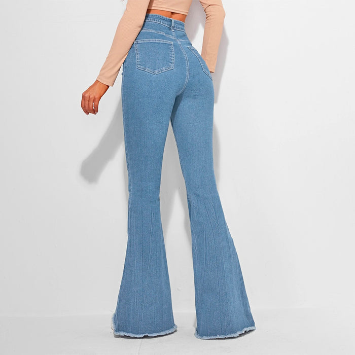 High Waist Contrast Stitch Flare Leg Jeans