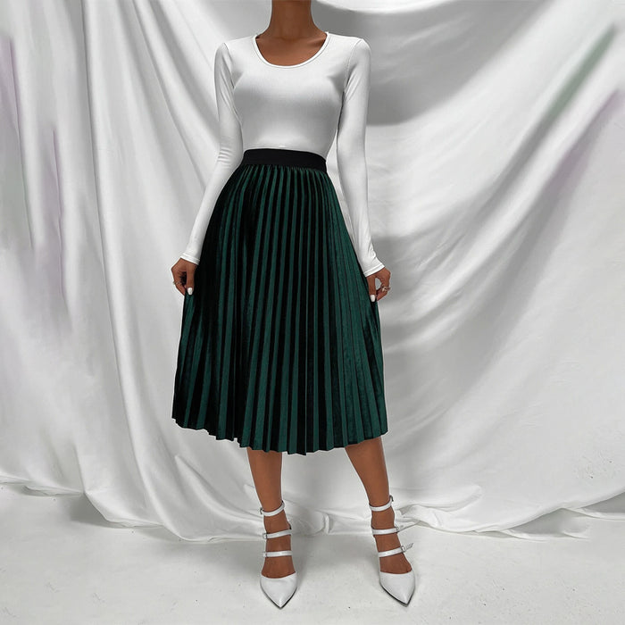 High Waist Velvet Pleated Skirt