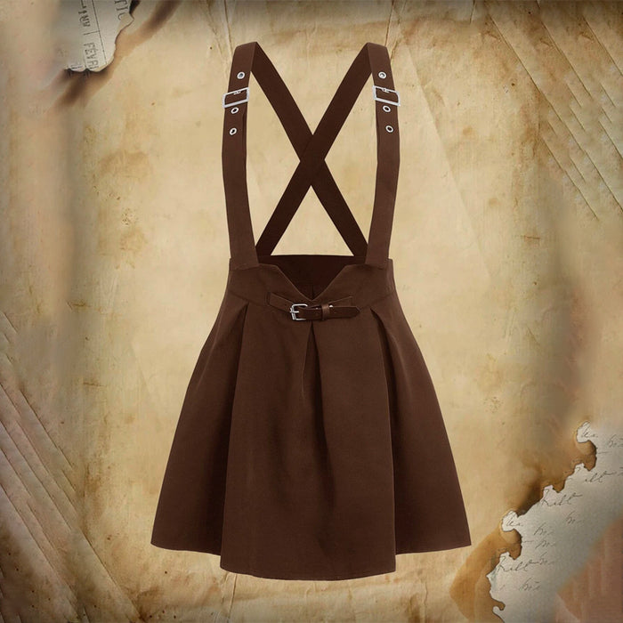 Solid Buckle Suspender Skirt