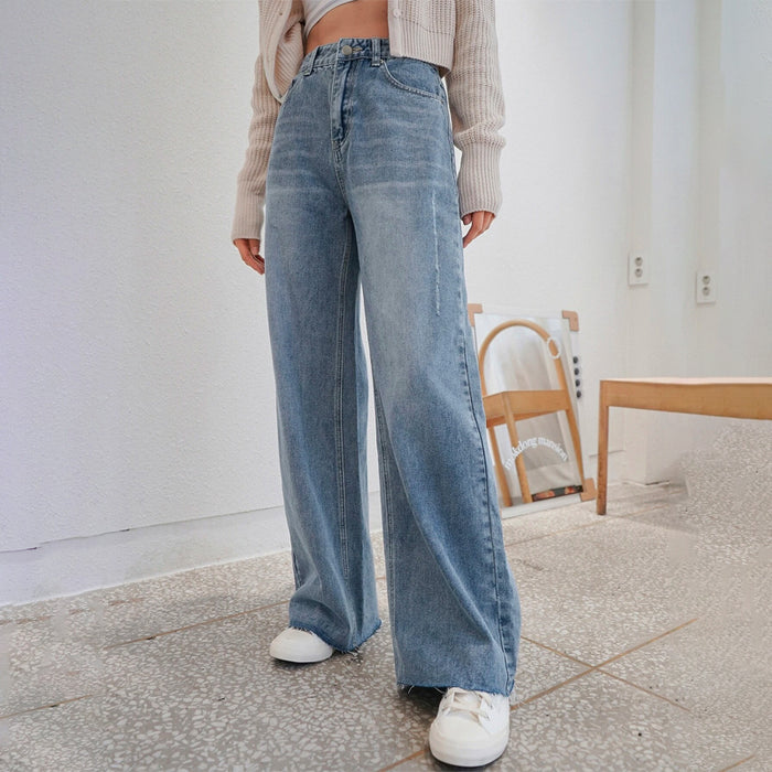 High Waist Slant Pocket Raw Cut Jeans