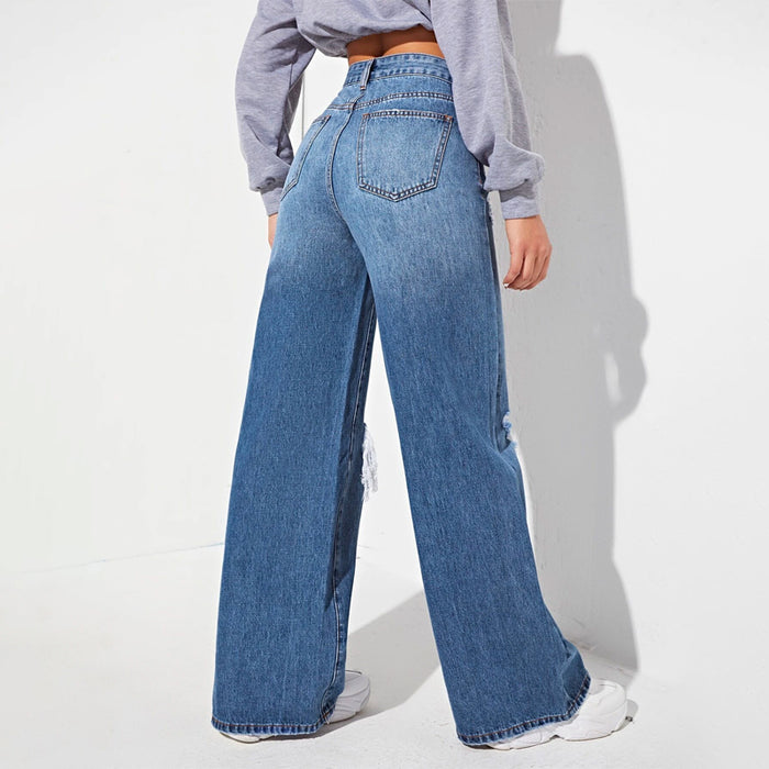 High Waisted Ripped Wide Leg Jeans