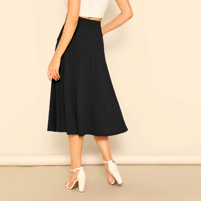 Solid Slant Pocket Swing Skirt