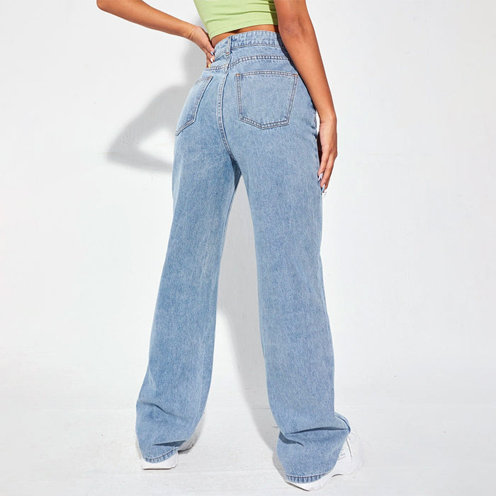 High Waist Plain Patterned Leg Jeans