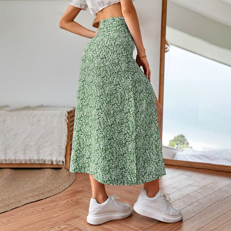 Ditsy Floral Split Thigh  Easy Wear Skirt